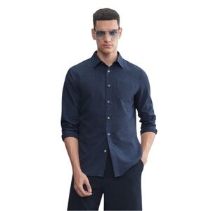 PLUS SIZE Men’s Navy Blue Shirt Casual Button Down Cotton Long Sleeves
